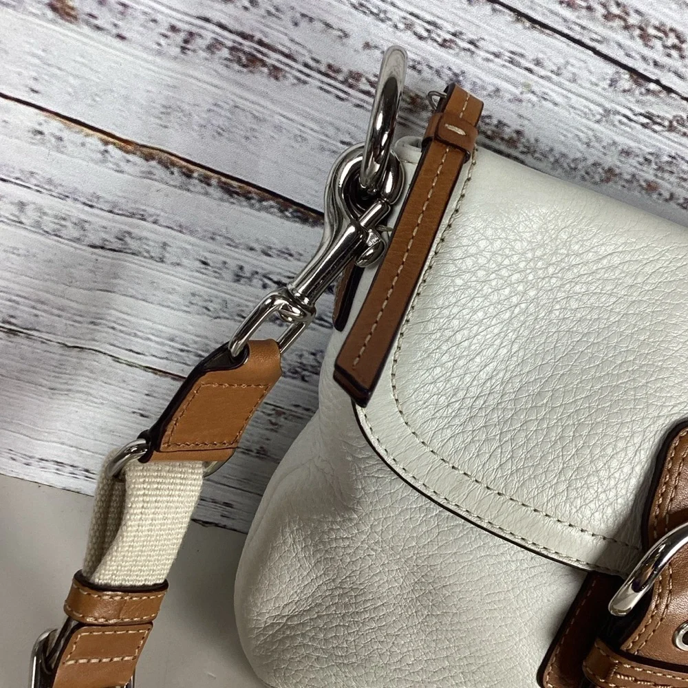 Coach Soho Buckle Flap White and Tan Crossbody Small‎ Fall Bag